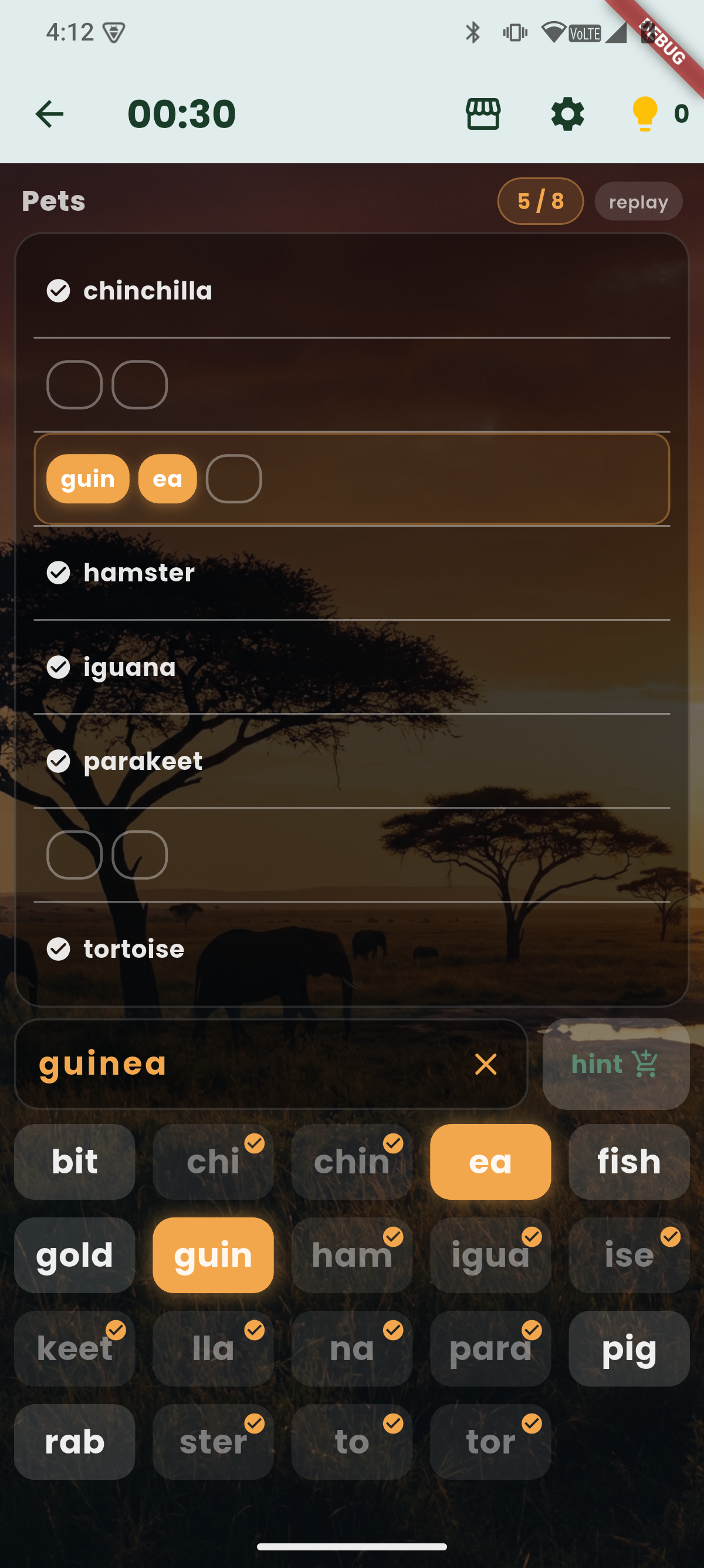 Shuvvle gameplay — tap tiles to build words