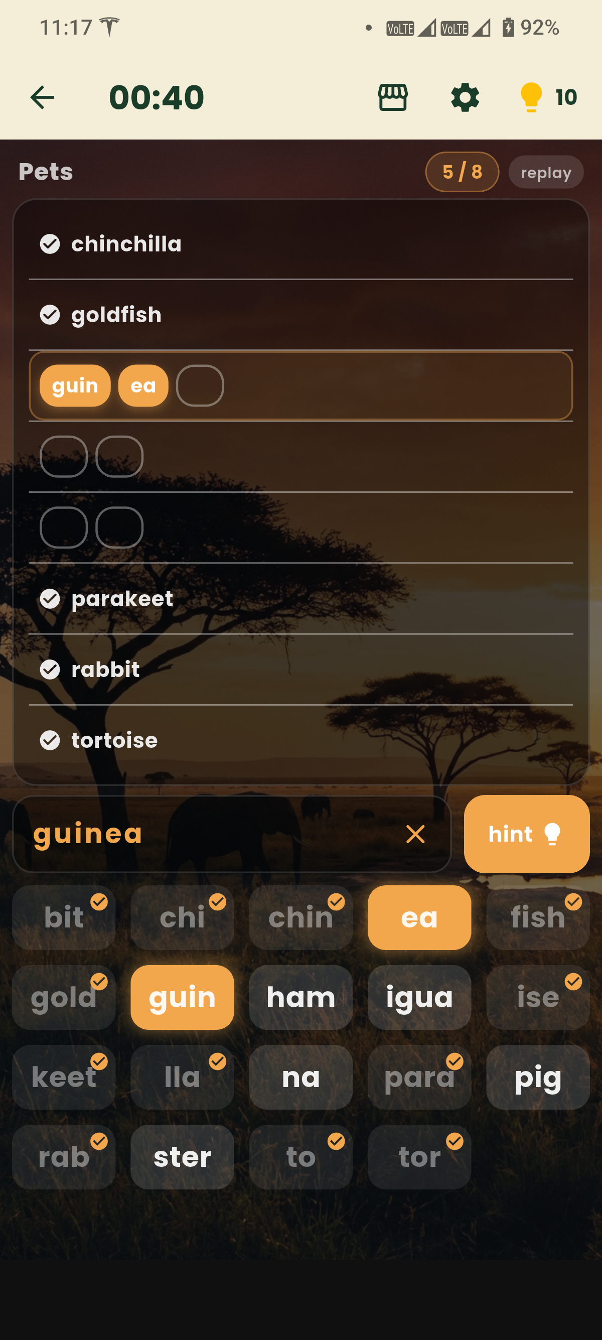 Shuvvle gameplay — tap tiles to build words
