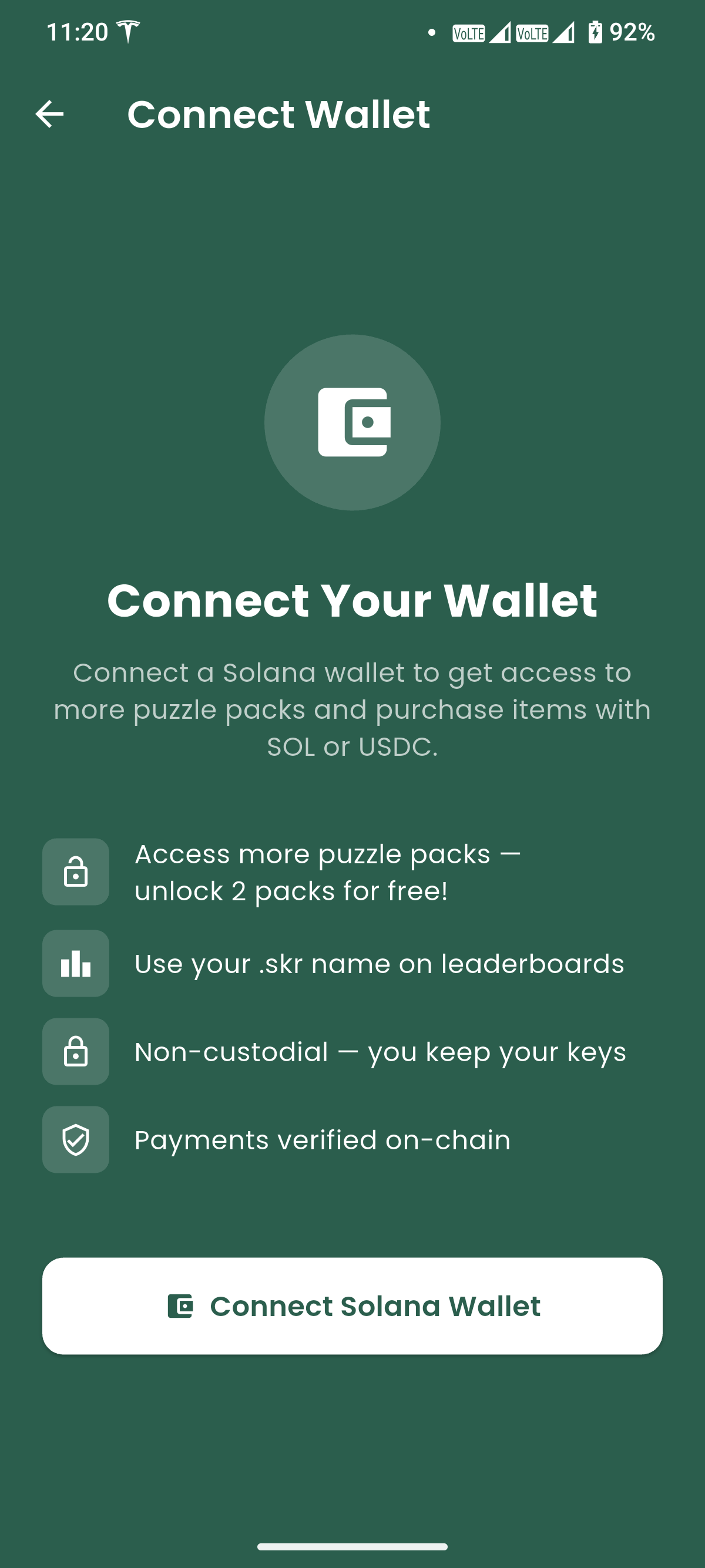 Connect Solana wallet screen